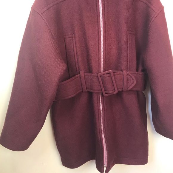 CARVEN France Oversized Wool Coat Jacket Belt Zip Front Hood Collar Pockets Rare - Picture 9 of 16